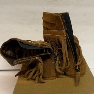 Brown Suede Fringe Boots with Zipper